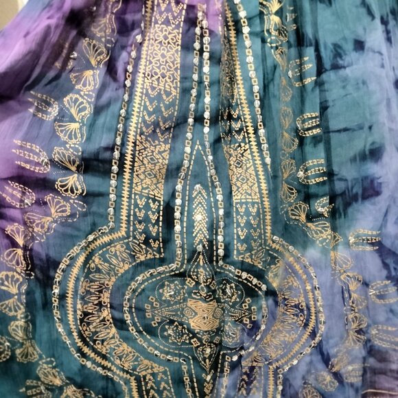 Vtg Y2K Midi Strapless Dress XL Boho Hippie Goth Whimsical Beaded Gold Accents - Picture 2 of 7